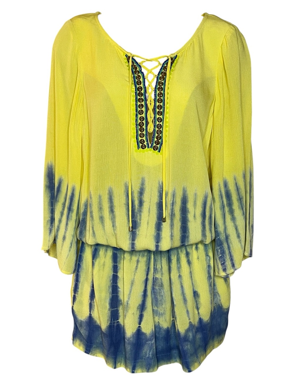 Hale Bob Bright Yellow Tie Dye Romper Sz XS